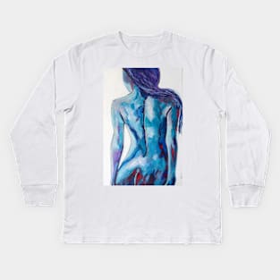 Abstract Nude in Teals and Blues Kids Long Sleeve T-Shirt